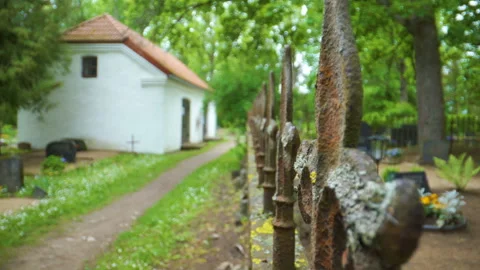The sharp fence with the rust on it outside Stock Footage 137358184