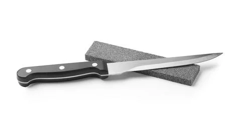 Sharp fillet knife with grindstone isolated on white Stock Photos