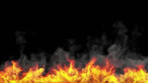 Sharp flames emit light gray smoke on a black background. Burning fireplace. Stock Footage 172279366