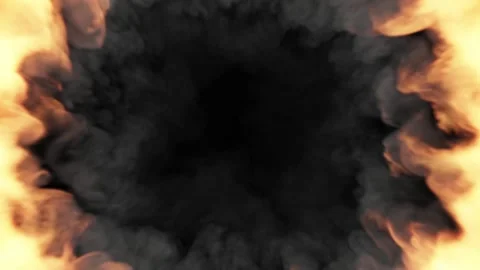 Sharp flames rotate clockwise around the black hole in the middle of the screen Stock Footage 170098839