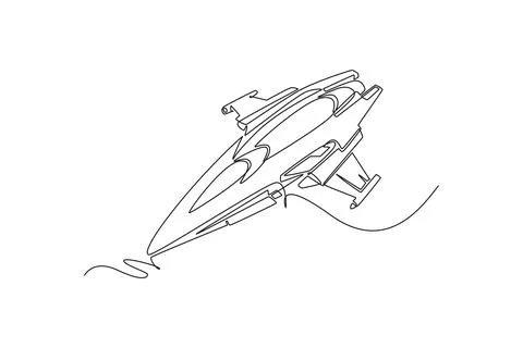 Sharp futuristic space vehicle, advanced cosmic jet cruising down Stock-Illustration