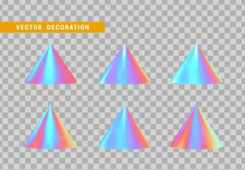 Sharp geometric cone cast volumetric. Set 3d holographic Geometric Shapes Obj イラスト素材