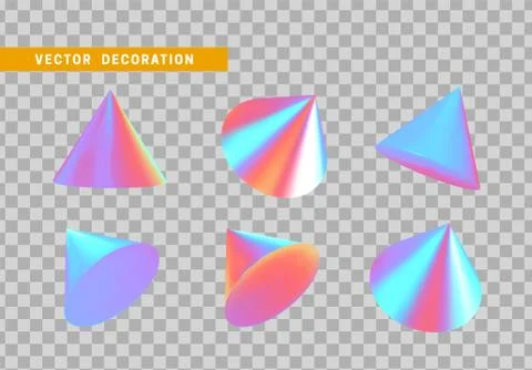 Sharp geometric cone cast volumetric. Set 3d holographic Geometric Shapes Obj イラスト素材