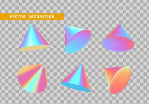 Sharp geometric cone cast volumetric. Set 3d holographic Geometric Shapes Obj Stock Illustration