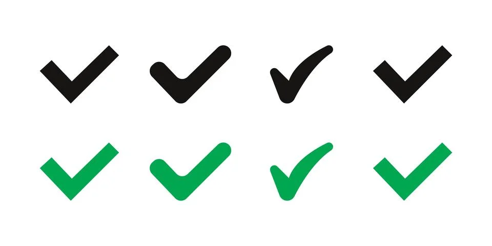 Sharp Geometric Green and Black Checkmark Set 스톡 일러스트