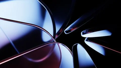 Sharp glass reflections with radial rigid forms on black background. Illustrazione stock