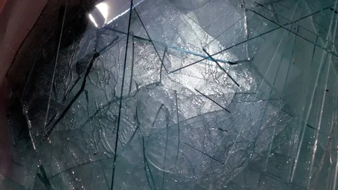 Sharp glass sheet waste waiting the transport Stock Footage 90691690