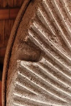 Sharp grinding pattern on an old blue millstone of Concordia windmill, Ede Stock Photos