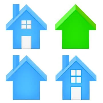 Sharp house 3d icon set isolated on white vector illustration Stock Illustration