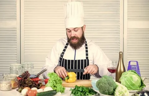 Sharp knife chopping vegetable. According to recipe. Prepare ingredient for Stock Photos