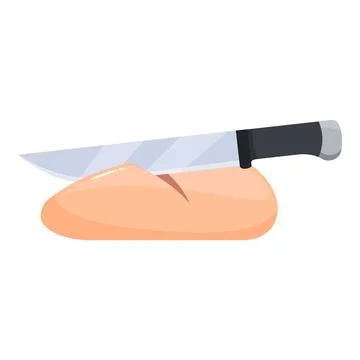 Sharp knife cutting a loaf of bread on white background Stock Illustration