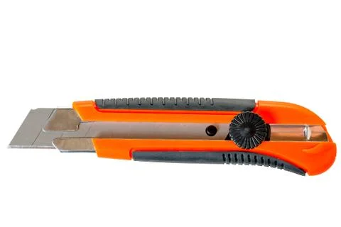 Sharp knife office orange isolated close up Stockfoto's