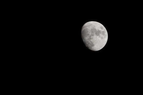 Sharp Lunar Surface and Moon Silhouette in Dark Outer Space Stock Photos