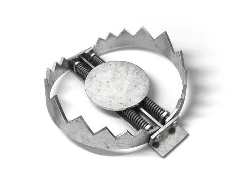 Sharp metal bear trap. 3D illustration. Stock Illustration