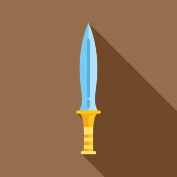Sharp metal dagger with golden hilt pointing upwards on brown background with Stock Illustration