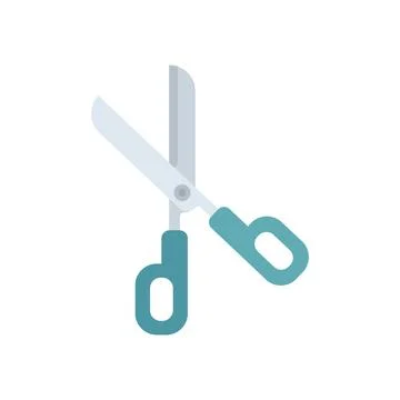 Sharp metal scissors cutting with blue handles icon Stock Illustration