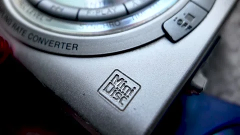 Sharp MiniDisc recorder displaying its retro portable audio logo Stock Footage 320170191