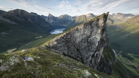 Sharp mountain peak at sunset Stock Footage 122995087