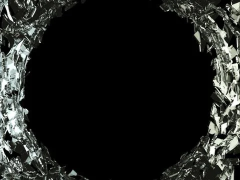 Sharp pieces of smashed glass and bullet hole Stock Photos