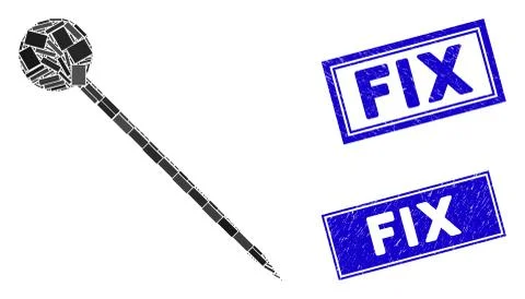 Sharp Pin Mosaic and Scratched Rectangle Fix Stamp Seals Stock Illustration