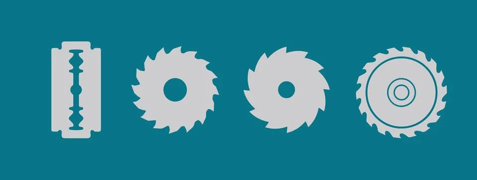 Sharp razor blade and circular saw blade icon set for cutting tools, indust.. Stock Illustration