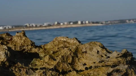 Sharp rock with ocean behind Video stock 8660670
