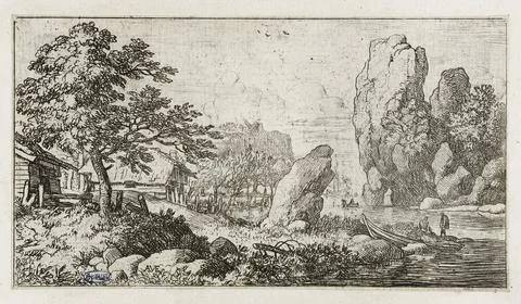 The sharp rock at the water s edge (Bartsch 62) ALLART VAN EVERDINGEN (162... Stock Photos