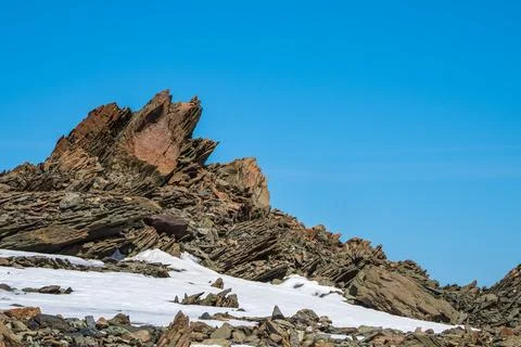 Sharp rocks. Highland scenery with sharpened stones of unusual shape. Aweso.. Stock Photos