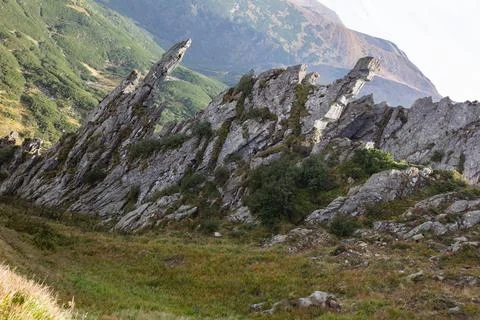 Sharp rocks of Shpytsi Mountain in Chornohora mountain range in Ukrainian Stock Photos