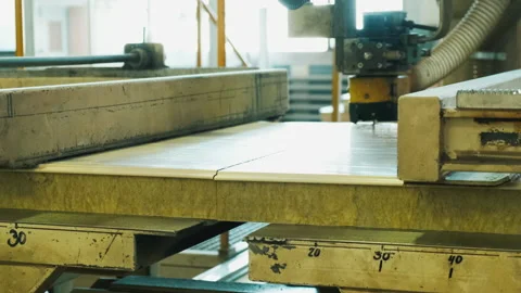 Sharp Saw on Conveyor Cut Wall Sandwich Panels. Automated Production. Factory Stock Footage 211602257