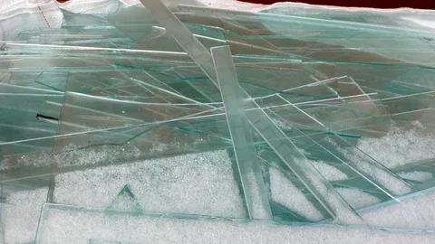 Sharp sheet glass pan shot for recycle Stock Footage 100764790