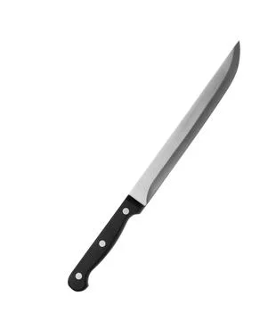 Sharp slicing knife with black handle isolated on white Stock Photos