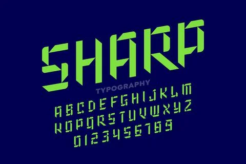 Sharp style font, alphabet letters and numbers Stock Illustration