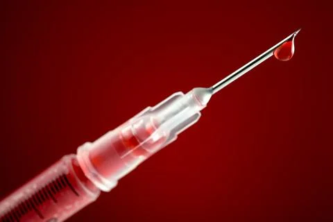 Sharp syringe leaking blood Stock Photos