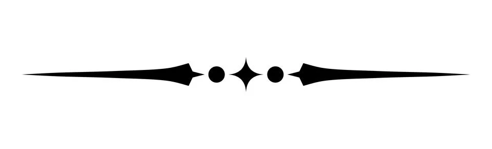 Sharp tapered star page divider, Geometric dot line text separator border, Mi Illustrazione stock