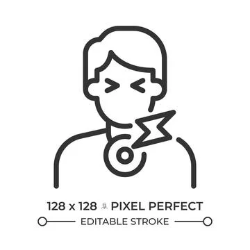 Sharp throat discomfort pixel perfect simple line icon Stock Illustration