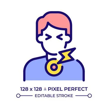 Sharp throat discomfort pixel perfect line color icon Stock Illustration