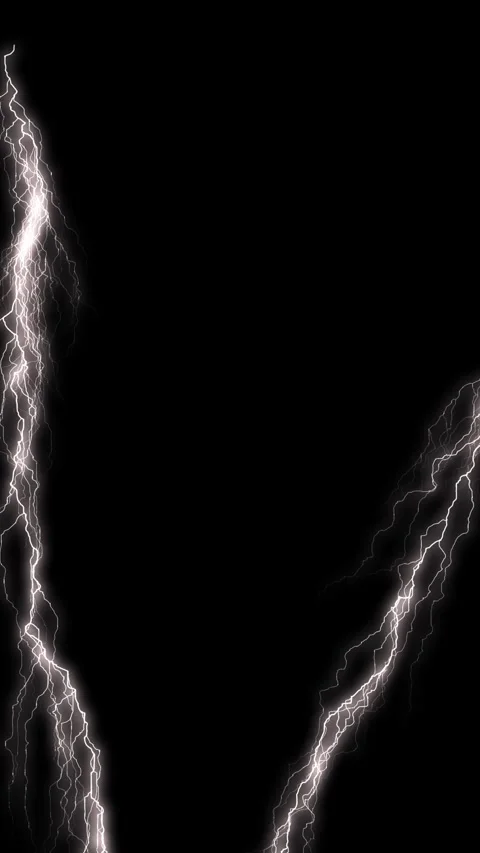 Sharp thunder strike effect forked electric arcs, glowing white edges, clean dar Stock Footage 340417106