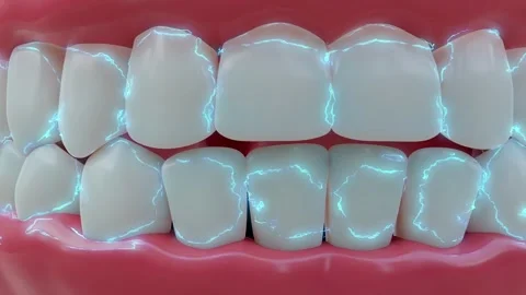 A sharp toothache. Electric shocks pierce the beautiful white teeth and pink Stock Footage 248029433
