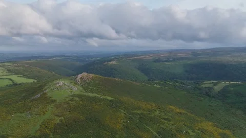 Sharp Tor from a drone, Dartmeet, East Dartmoor, Devon, England Stock Footage 283039265