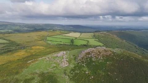 Sharp Tor from a drone, Dartmeet, East Dartmoor, Devon, England Video stock 283039297