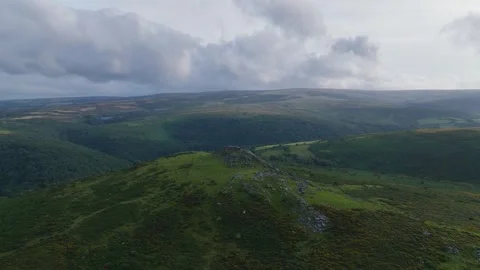 Sharp Tor from a drone, Dartmeet, East Dartmoor, Devon, England Stock Footage 283351021