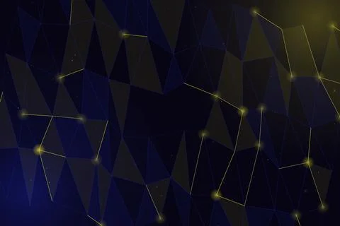 Sharp translucent polygons and radiant yellow connection points form a dram.. Stock Illustration