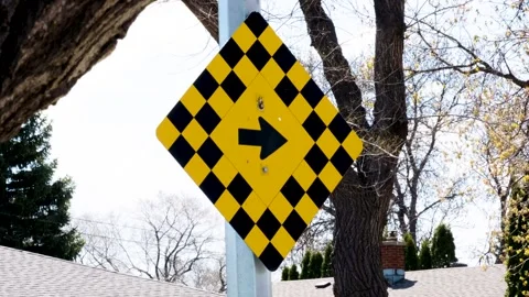 Sharp Turn Road Yellow Warning Street Sign Canada Video Stock-Footage 335340470