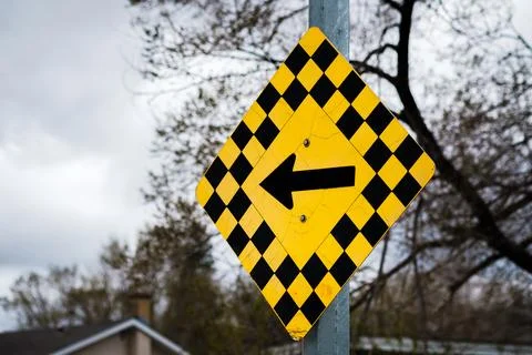 Sharp Turn Road Yellow Warning Street Sign Canada Stock Photos