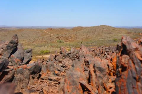 Sharp Volcanic Aged Rocks of the Pilbara Stock Photos