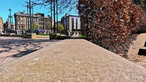 Sharp wide-angle view of stone texture and architecture in Bradford Stock Footage 334995426