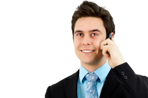 Sharp young man with cell phone Stock Photos