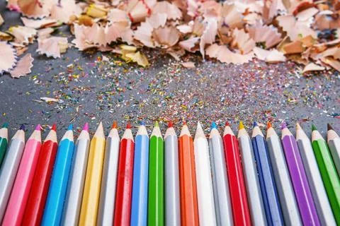 Sharpened colored on dark background Stock Photos