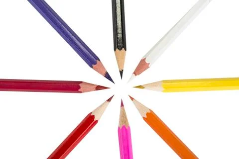 Sharpened colored pencils on the white background Stock Photos